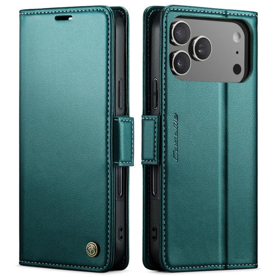 For iPhone 18 Pro / 17 Pro CaseMe 023 Butterfly Buckle Litchi Texture RFID Anti-theft Leather Phone Case(Green)