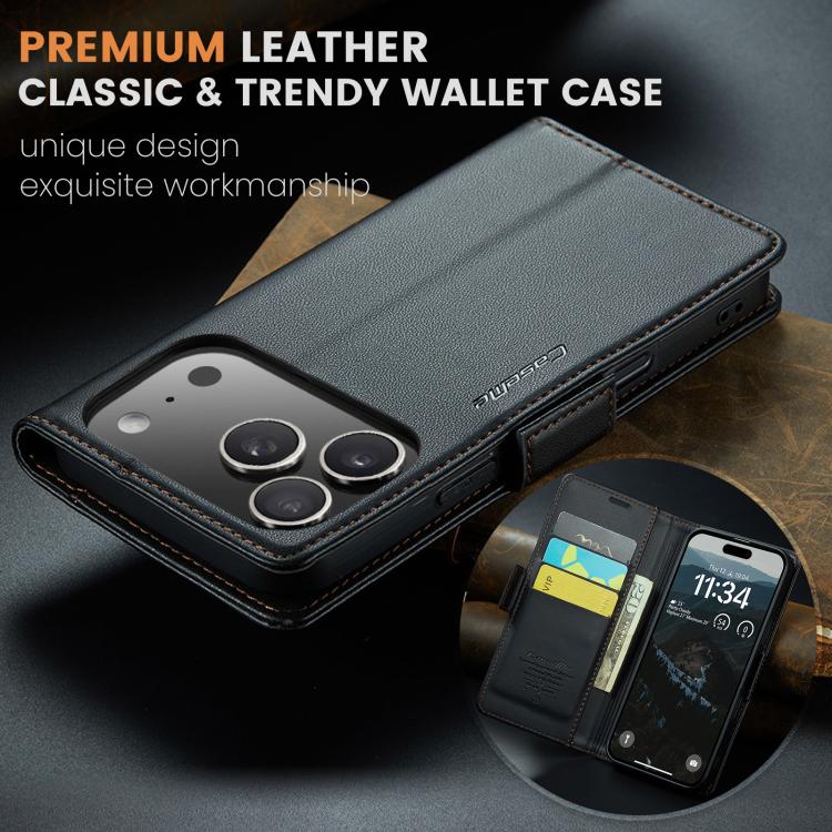 For iPhone 17 Pro CaseMe 023 Butterfly Buckle Litchi Texture RFID Anti-theft Leather Phone Case(Black) - iPhone 17 Pro Cases by CaseMe | Online Shopping UK | buy2fix