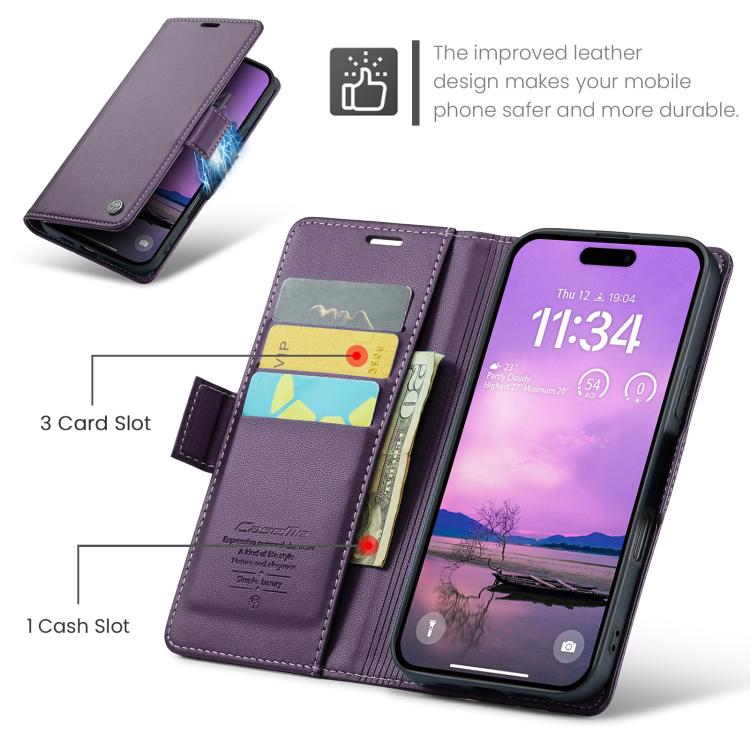 For iPhone 17 Pro CaseMe 023 Butterfly Buckle Litchi Texture RFID Anti-theft Leather Phone Case(Purple) - iPhone 17 Pro Cases by CaseMe | Online Shopping UK | buy2fix