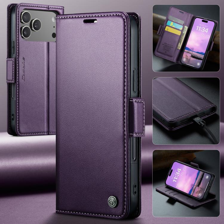 For iPhone 17 Pro CaseMe 023 Butterfly Buckle Litchi Texture RFID Anti-theft Leather Phone Case(Purple) - iPhone 17 Pro Cases by CaseMe | Online Shopping UK | buy2fix