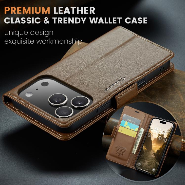 For iPhone 17 Pro Max CaseMe 023 Butterfly Buckle Litchi Texture RFID Anti-theft Leather Phone Case(Brown) - iPhone 17 Pro Max Cases by CaseMe | Online Shopping UK | buy2fix