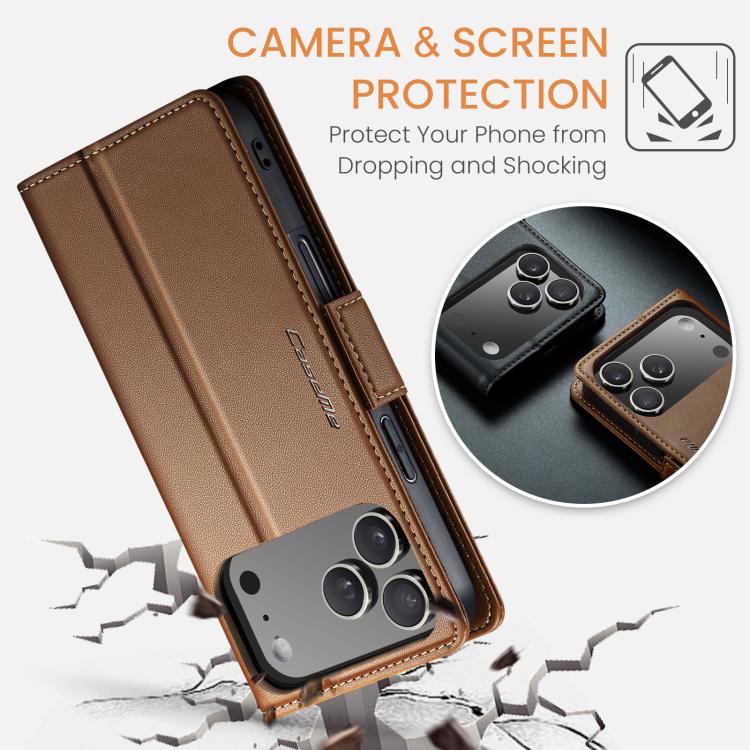 For iPhone 17 Pro Max CaseMe 023 Butterfly Buckle Litchi Texture RFID Anti-theft Leather Phone Case(Brown) - iPhone 17 Pro Max Cases by CaseMe | Online Shopping UK | buy2fix