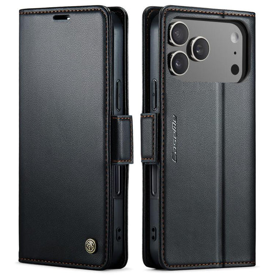 For iPhone 18 Pro Max / 17 Pro Max CaseMe 023 Butterfly Buckle Litchi Texture RFID Anti-theft Leather Phone Case(Black)