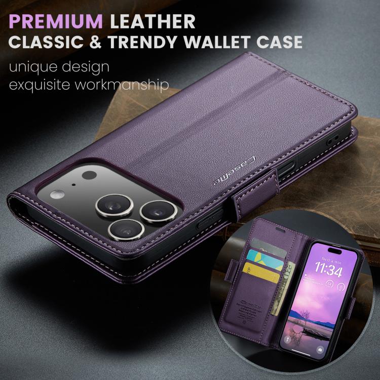 For iPhone 17 Pro Max CaseMe 023 Butterfly Buckle Litchi Texture RFID Anti-theft Leather Phone Case(Purple) - iPhone 17 Pro Max Cases by CaseMe | Online Shopping UK | buy2fix