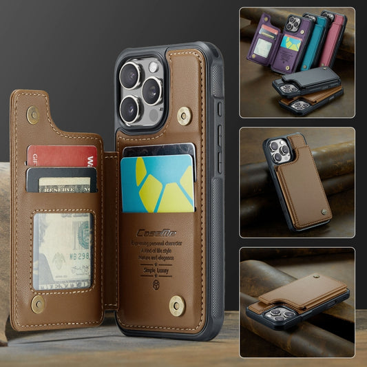 For iPhone 16 Pro CaseMe C22 Card Slots Holder RFID Anti-theft Phone Case(Brown) by CaseMe