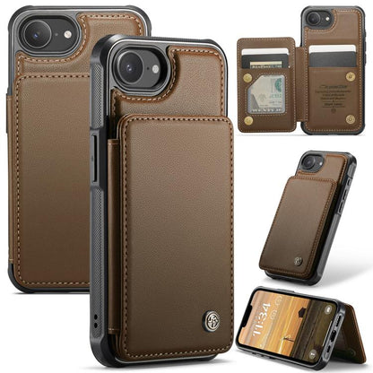 For iPhone 16e CaseMe C22 Card Slots Holder RFID Anti-theft Phone Case(Brown) - iPhone 16e Cases by CaseMe | Online Shopping UK | buy2fix