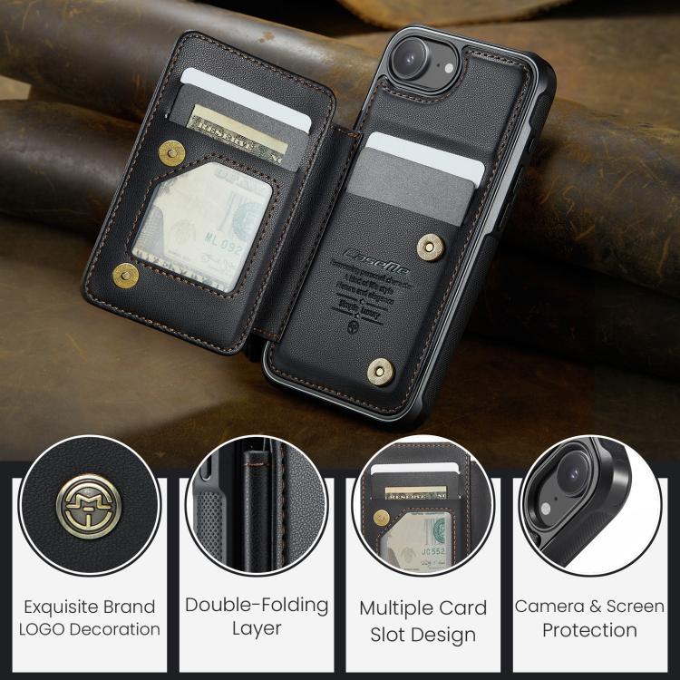 For iPhone 16e CaseMe C22 Card Slots Holder RFID Anti-theft Phone Case(Black) - iPhone 16e Cases by CaseMe | Online Shopping UK | buy2fix