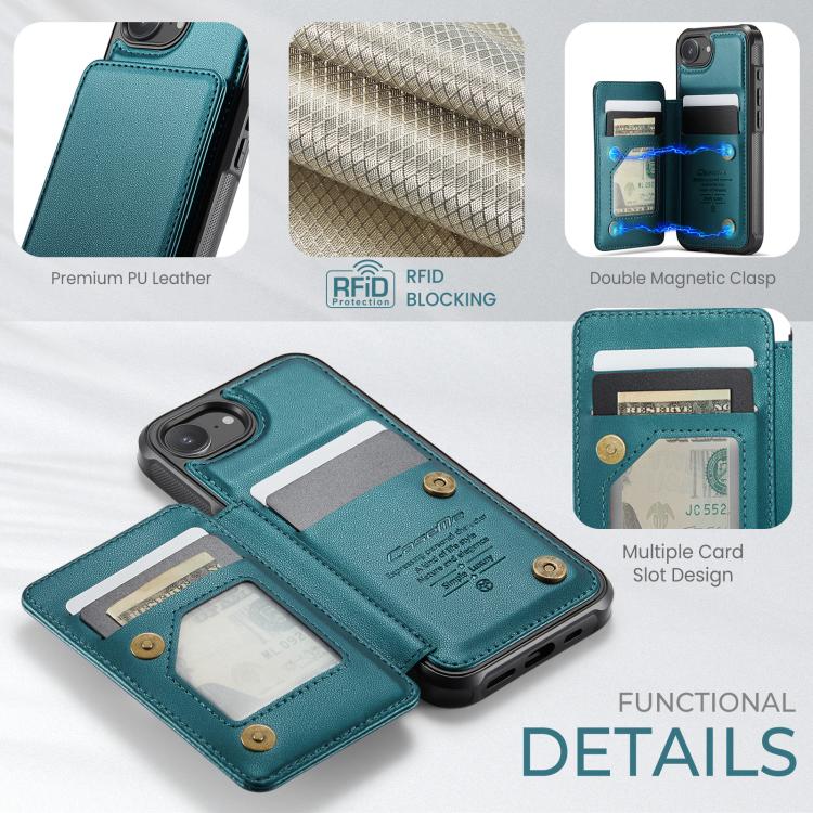For iPhone 16e CaseMe C22 Card Slots Holder RFID Anti-theft Phone Case(Green) - iPhone 16e Cases by CaseMe | Online Shopping UK | buy2fix