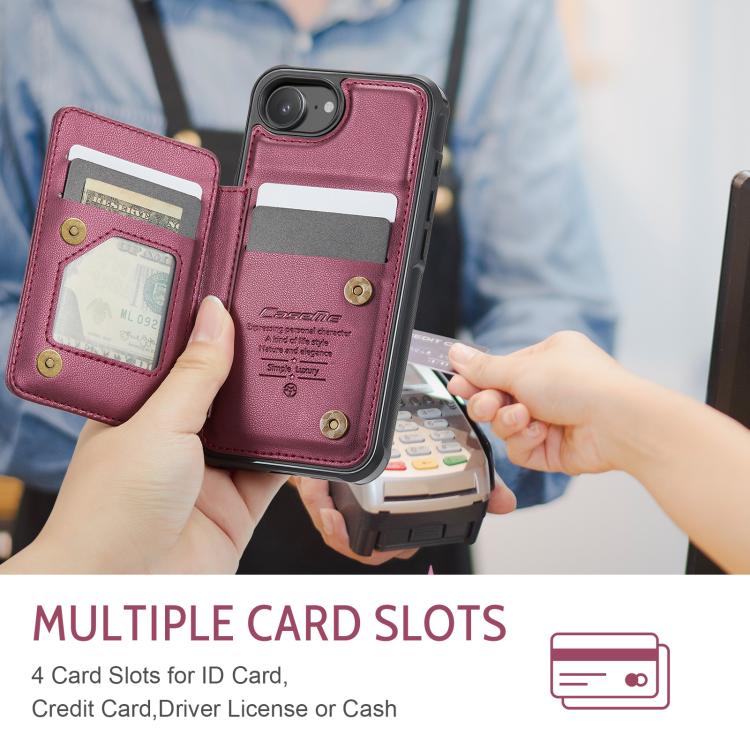 For iPhone 16e CaseMe C22 Card Slots Holder RFID Anti-theft Phone Case(Red) - iPhone 16e Cases by CaseMe | Online Shopping UK | buy2fix