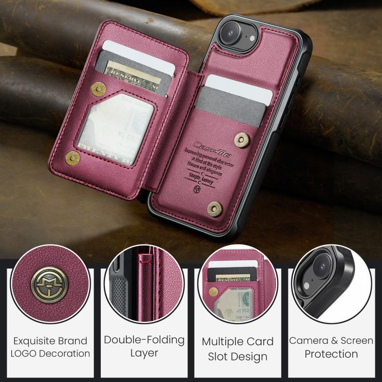 For iPhone 16e CaseMe C22 Card Slots Holder RFID Anti-theft Phone Case(Red) - iPhone 16e Cases by CaseMe | Online Shopping UK | buy2fix