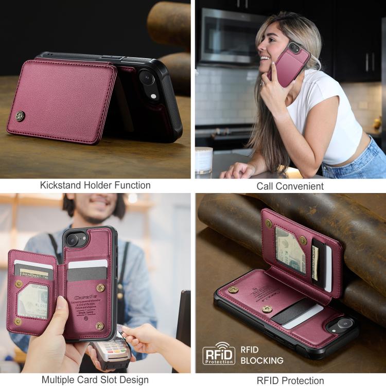 For iPhone 16e CaseMe C22 Card Slots Holder RFID Anti-theft Phone Case(Red) - iPhone 16e Cases by CaseMe | Online Shopping UK | buy2fix