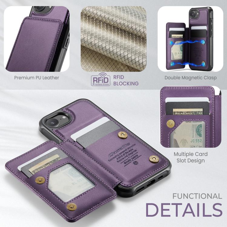 For iPhone 16e CaseMe C22 Card Slots Holder RFID Anti-theft Phone Case(Purple) - iPhone 16e Cases by CaseMe | Online Shopping UK | buy2fix