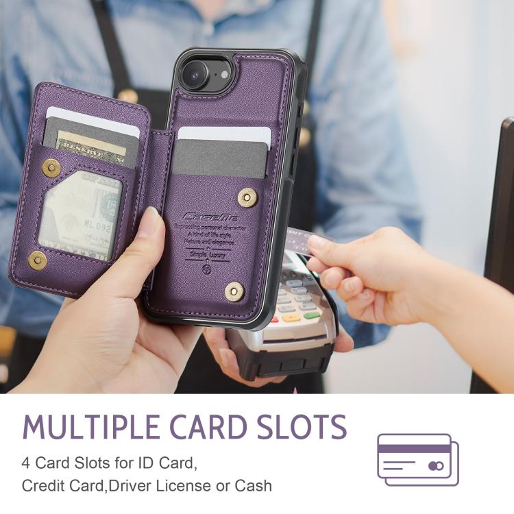 For iPhone 16e CaseMe C22 Card Slots Holder RFID Anti-theft Phone Case(Purple) - iPhone 16e Cases by CaseMe | Online Shopping UK | buy2fix