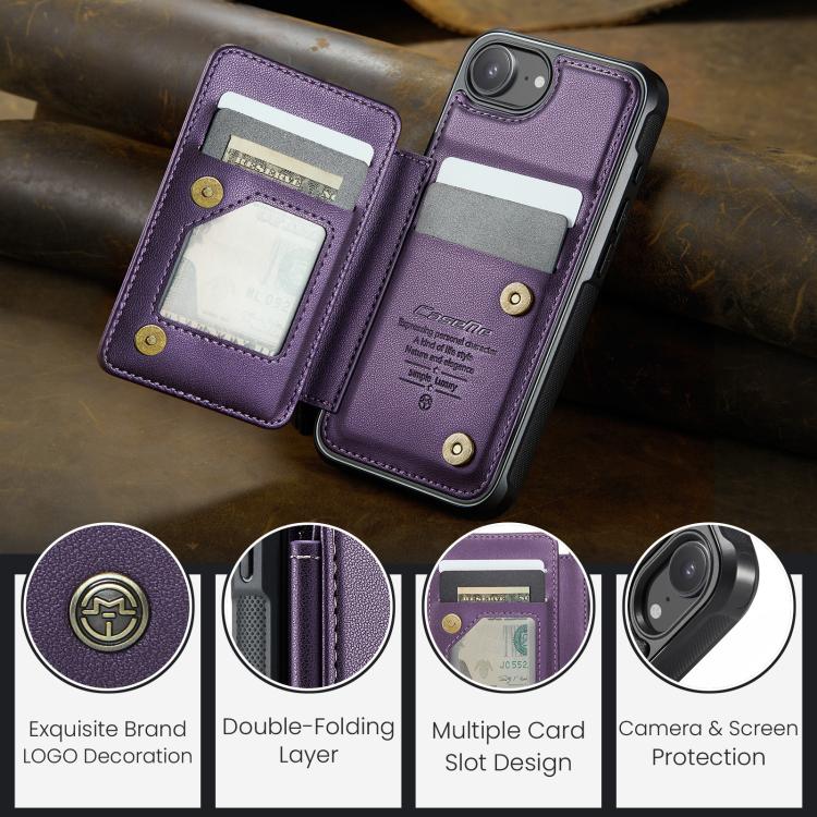 For iPhone 16e CaseMe C22 Card Slots Holder RFID Anti-theft Phone Case(Purple) - iPhone 16e Cases by CaseMe | Online Shopping UK | buy2fix