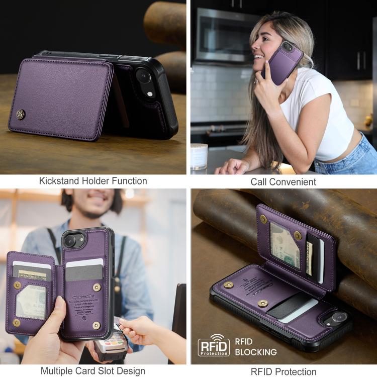 For iPhone 16e CaseMe C22 Card Slots Holder RFID Anti-theft Phone Case(Purple) - iPhone 16e Cases by CaseMe | Online Shopping UK | buy2fix