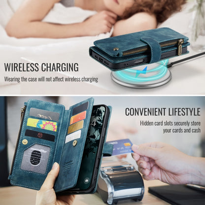 For iPhone 16 Pro Max CaseMe C30 Card Slots Zipper Wallet Leather Phone Case(Blue) by CaseMe