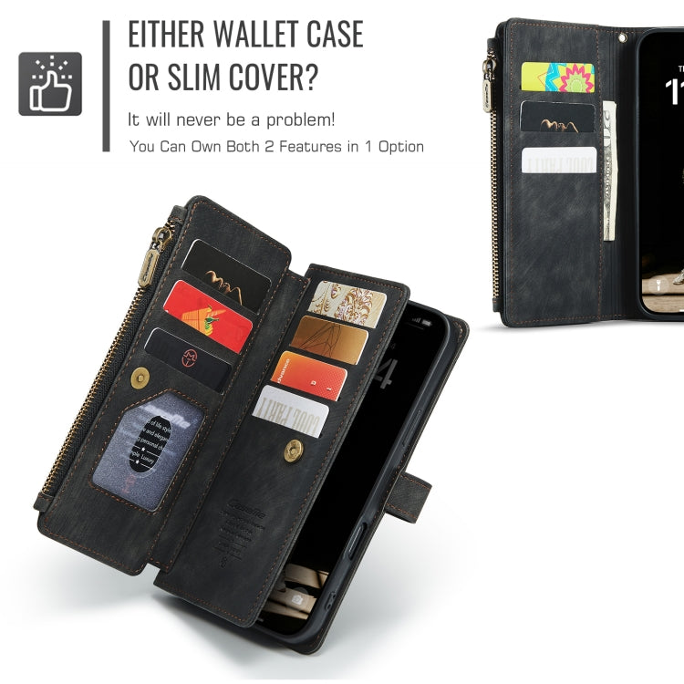 For iPhone 16 Pro Max CaseMe C30 Card Slots Zipper Wallet Leather Phone Case(Black) by CaseMe