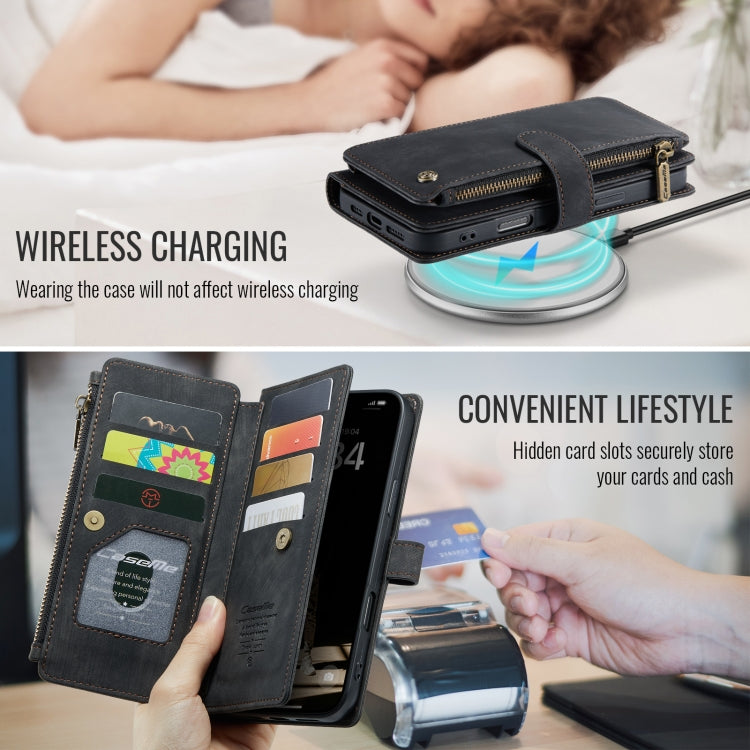 For iPhone 16 Pro Max CaseMe C30 Card Slots Zipper Wallet Leather Phone Case(Black) by CaseMe