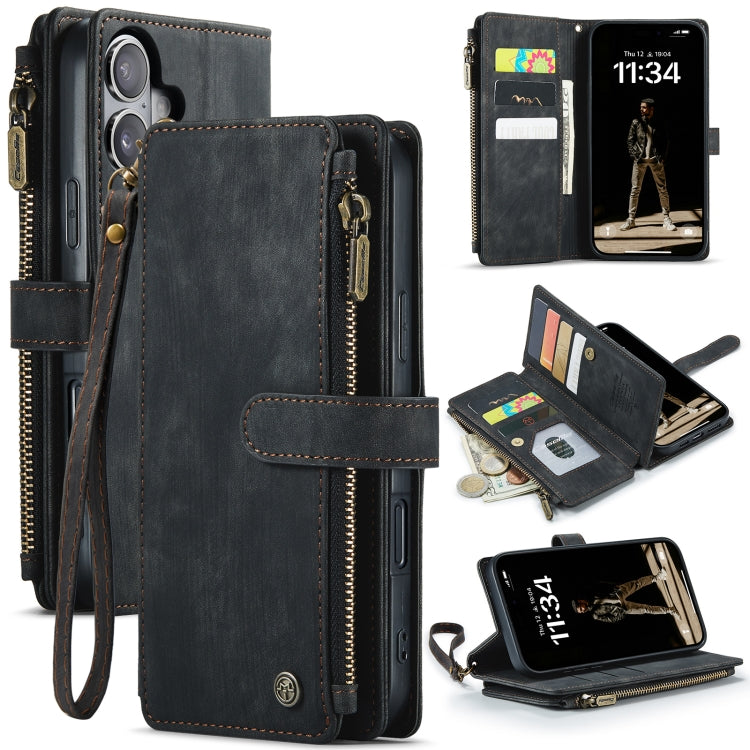 For iPhone 16 Plus CaseMe C30 Card Slots Zipper Wallet Leather Phone Case(Black) - iPhone 16 Plus Cases by CaseMe | Online Shopping UK | buy2fix