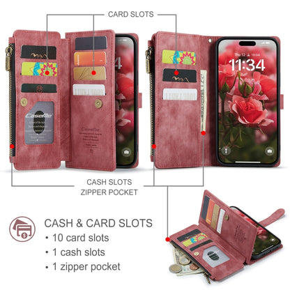 For iPhone 16 Plus CaseMe C30 Card Slots Zipper Wallet Leather Phone Case(Red) - iPhone 16 Plus Cases by CaseMe | Online Shopping UK | buy2fix