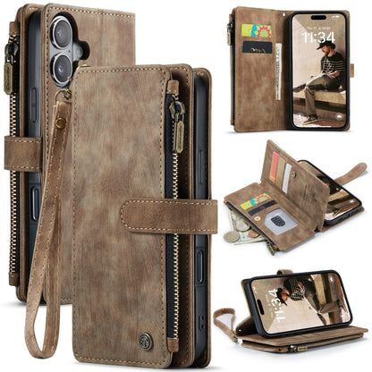 For iPhone 16 CaseMe C30 Card Slots Zipper Wallet Leather Phone Case(Brown) - iPhone 16 Cases by CaseMe | Online Shopping UK | buy2fix