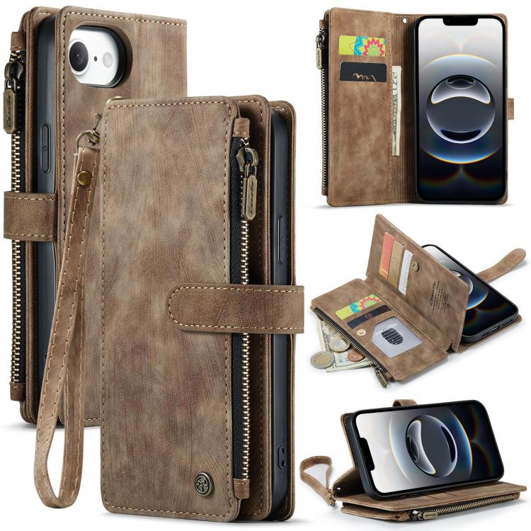 For iPhone 16e CaseMe C30 Card Slots Zipper Wallet Leather Phone Case(Brown) - iPhone 16e Cases by CaseMe | Online Shopping UK | buy2fix