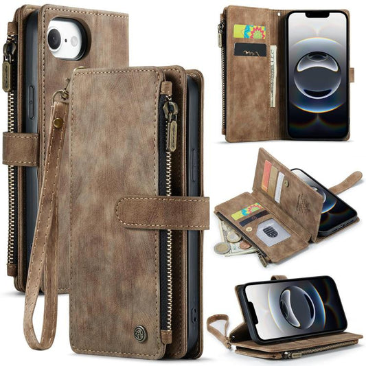 For iPhone 16e CaseMe C30 Card Slots Zipper Wallet Leather Phone Case(Brown) - iPhone 16e Cases by CaseMe | Online Shopping UK | buy2fix