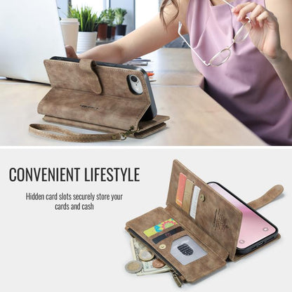 For iPhone 16e CaseMe C30 Card Slots Zipper Wallet Leather Phone Case(Brown) - iPhone 16e Cases by CaseMe | Online Shopping UK | buy2fix