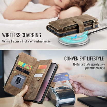 For iPhone 16e CaseMe C30 Card Slots Zipper Wallet Leather Phone Case(Brown) - iPhone 16e Cases by CaseMe | Online Shopping UK | buy2fix