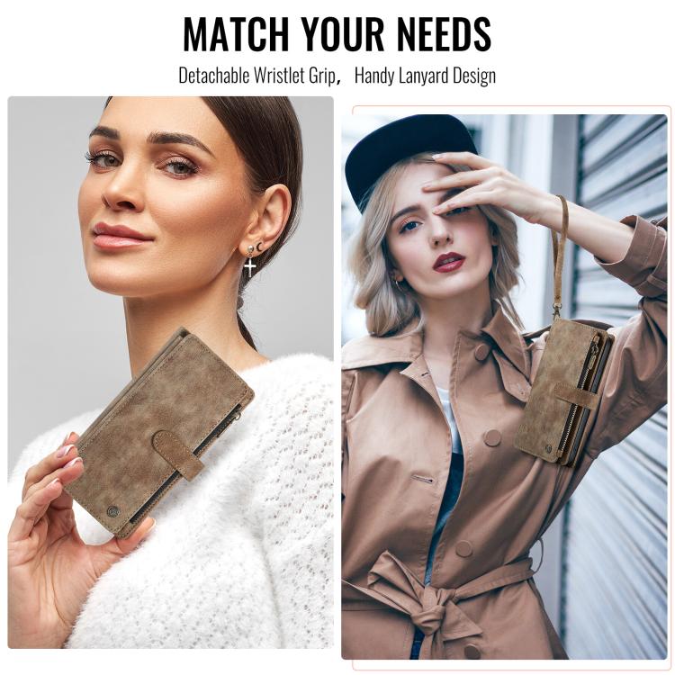 For iPhone 16e CaseMe C30 Card Slots Zipper Wallet Leather Phone Case(Brown) - iPhone 16e Cases by CaseMe | Online Shopping UK | buy2fix