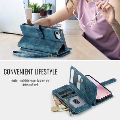 For iPhone 16e CaseMe C30 Card Slots Zipper Wallet Leather Phone Case(Blue) - iPhone 16e Cases by CaseMe | Online Shopping UK | buy2fix