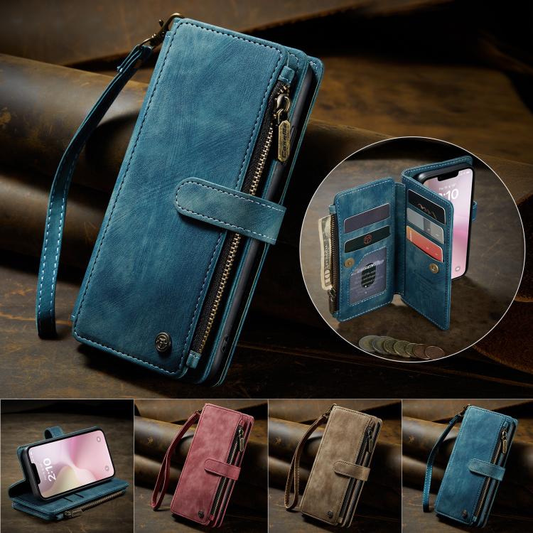For iPhone 16e CaseMe C30 Card Slots Zipper Wallet Leather Phone Case(Blue) - iPhone 16e Cases by CaseMe | Online Shopping UK | buy2fix