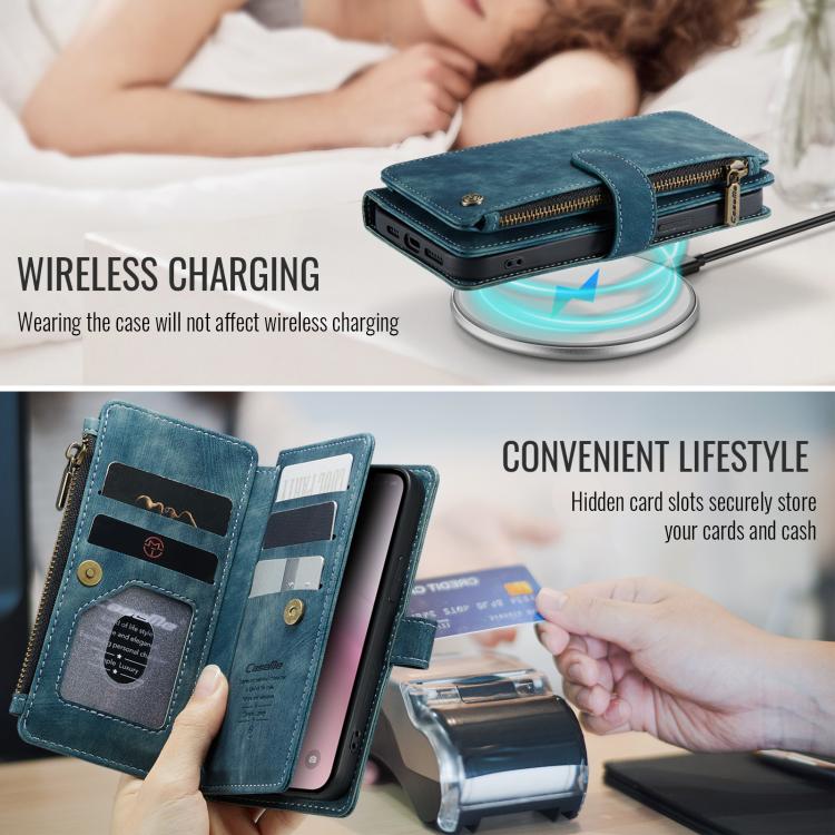 For iPhone 16e CaseMe C30 Card Slots Zipper Wallet Leather Phone Case(Blue) - iPhone 16e Cases by CaseMe | Online Shopping UK | buy2fix
