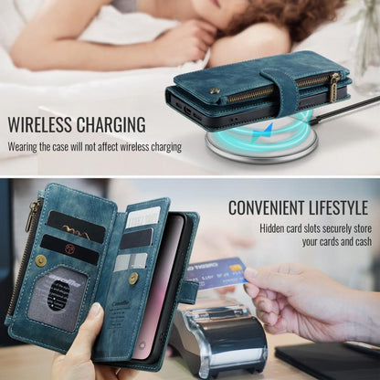 For iPhone 16e CaseMe C30 Card Slots Zipper Wallet Leather Phone Case(Blue) - iPhone 16e Cases by CaseMe | Online Shopping UK | buy2fix