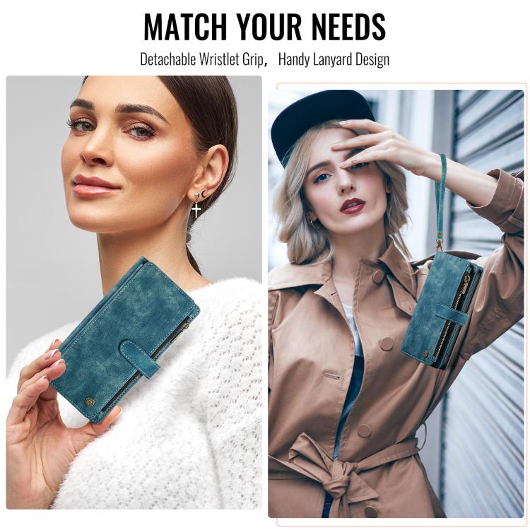 For iPhone 16e CaseMe C30 Card Slots Zipper Wallet Leather Phone Case(Blue) - iPhone 16e Cases by CaseMe | Online Shopping UK | buy2fix