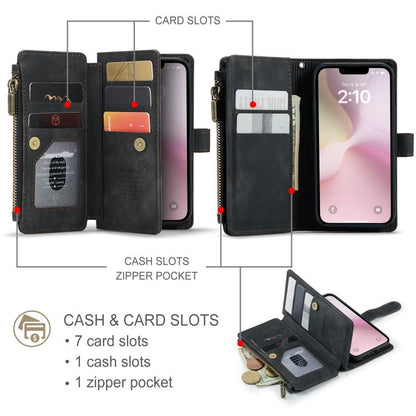 For iPhone 16e CaseMe C30 Card Slots Zipper Wallet Leather Phone Case(Black) - iPhone 16e Cases by CaseMe | Online Shopping UK | buy2fix