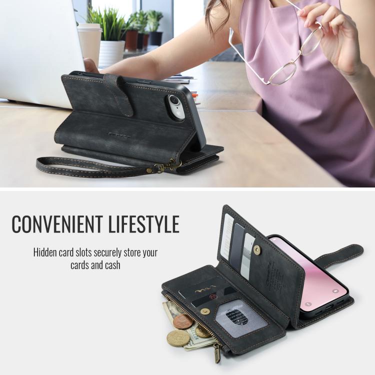 For iPhone 16e CaseMe C30 Card Slots Zipper Wallet Leather Phone Case(Black) - iPhone 16e Cases by CaseMe | Online Shopping UK | buy2fix