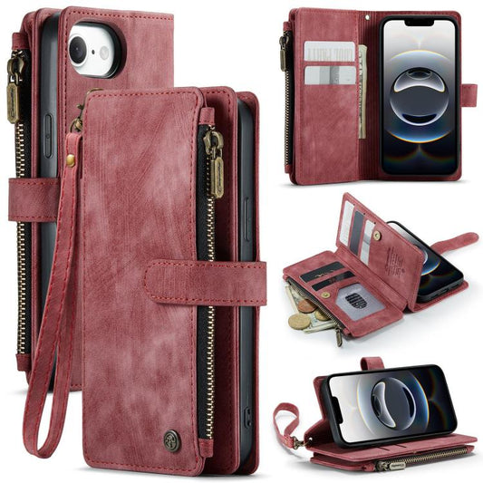 For iPhone 16e CaseMe C30 Card Slots Zipper Wallet Leather Phone Case(Red) - iPhone 16e Cases by CaseMe | Online Shopping UK | buy2fix