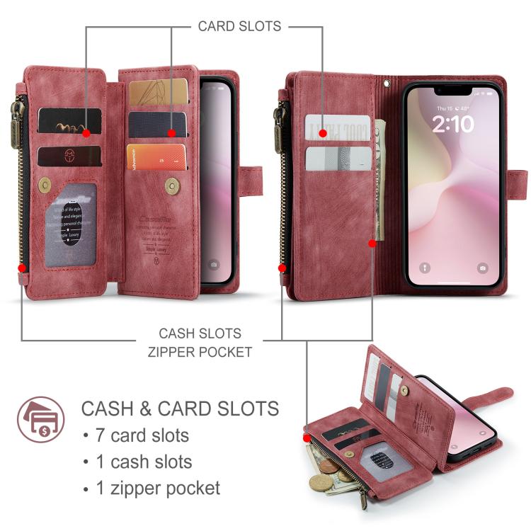 For iPhone 16e CaseMe C30 Card Slots Zipper Wallet Leather Phone Case(Red) - iPhone 16e Cases by CaseMe | Online Shopping UK | buy2fix
