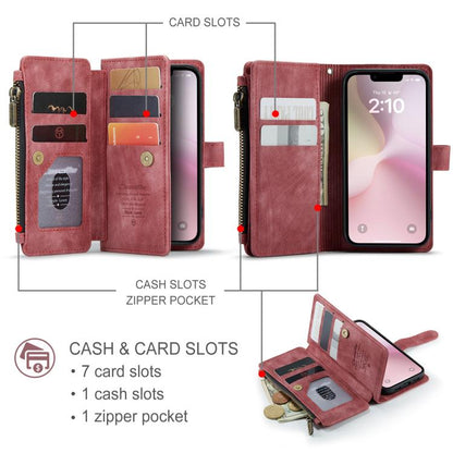 For iPhone 16e CaseMe C30 Card Slots Zipper Wallet Leather Phone Case(Red) - iPhone 16e Cases by CaseMe | Online Shopping UK | buy2fix