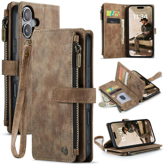 For iPhone 17 CaseMe C30 Card Slots Zipper Wallet Leather Phone Case(Brown)