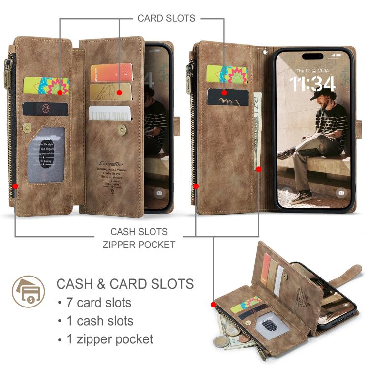 For iPhone 17 CaseMe C30 Card Slots Zipper Wallet Leather Phone Case(Brown) - iPhone 17 Cases by CaseMe | Online Shopping UK | buy2fix
