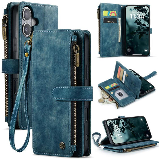 For iPhone 17 CaseMe C30 Card Slots Zipper Wallet Leather Phone Case(Blue)