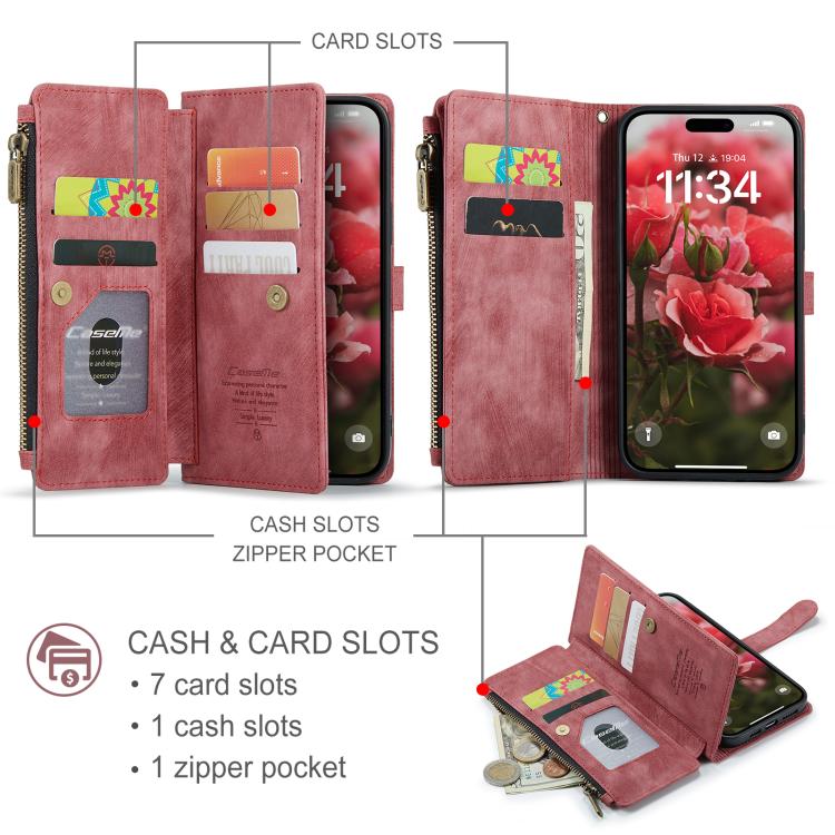 For iPhone 17 CaseMe C30 Card Slots Zipper Wallet Leather Phone Case(Red) - iPhone 17 Cases by CaseMe | Online Shopping UK | buy2fix