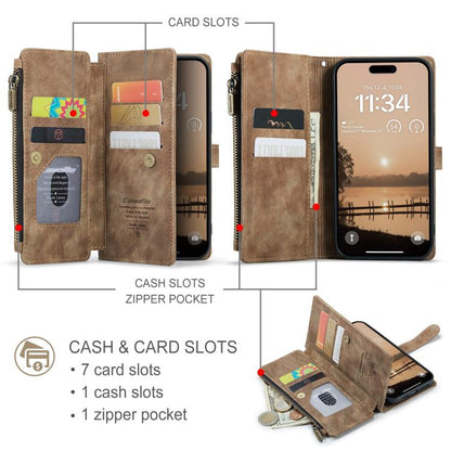 For iPhone 17 Pro CaseMe C30 Card Slots Zipper Wallet Leather Phone Case(Brown) - iPhone 17 Pro Cases by CaseMe | Online Shopping UK | buy2fix