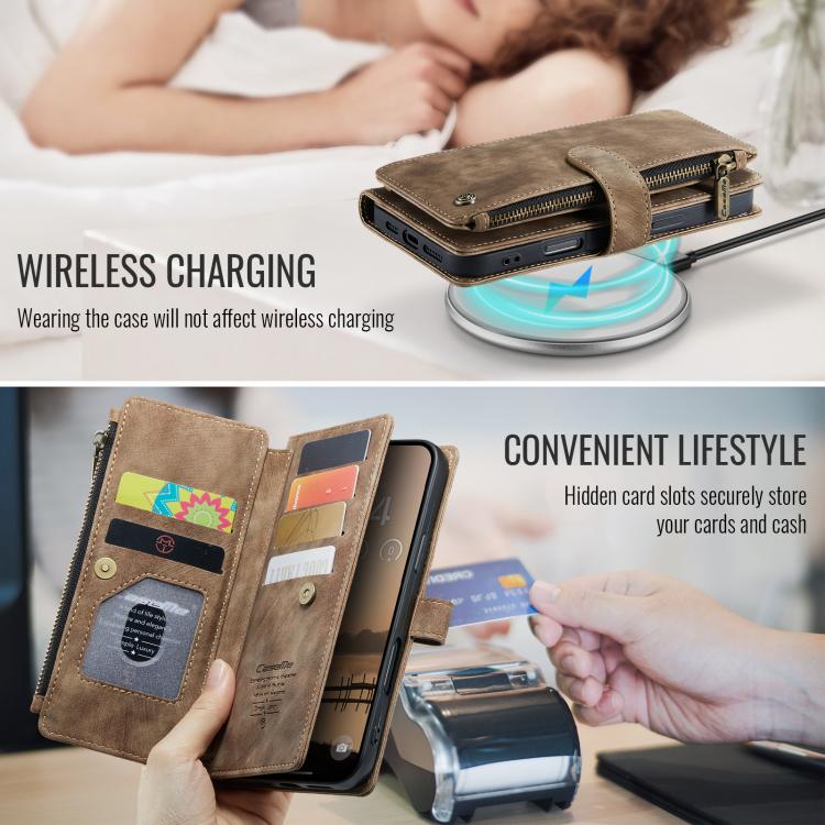 For iPhone 17 Pro CaseMe C30 Card Slots Zipper Wallet Leather Phone Case(Brown) - iPhone 17 Pro Cases by CaseMe | Online Shopping UK | buy2fix