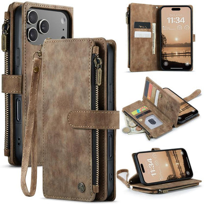 For iPhone 17 Pro CaseMe C30 Card Slots Zipper Wallet Leather Phone Case(Brown) - iPhone 17 Pro Cases by CaseMe | Online Shopping UK | buy2fix