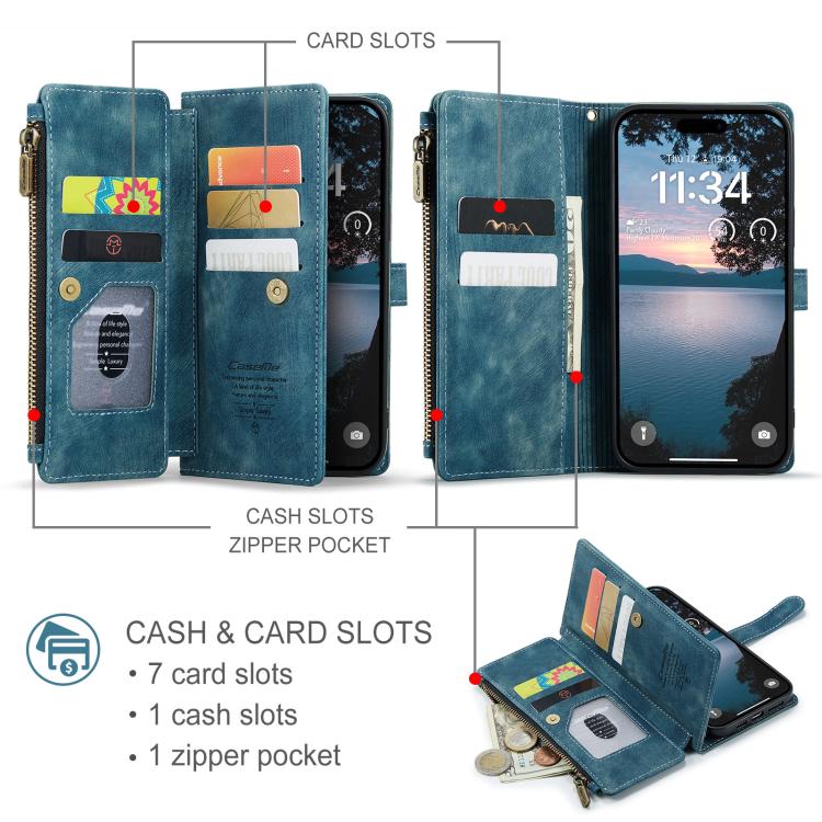 For iPhone 17 Pro CaseMe C30 Card Slots Zipper Wallet Leather Phone Case(Blue) - iPhone 17 Pro Cases by CaseMe | Online Shopping UK | buy2fix