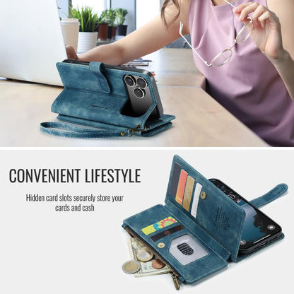 For iPhone 17 Pro CaseMe C30 Card Slots Zipper Wallet Leather Phone Case(Blue) - iPhone 17 Pro Cases by CaseMe | Online Shopping UK | buy2fix