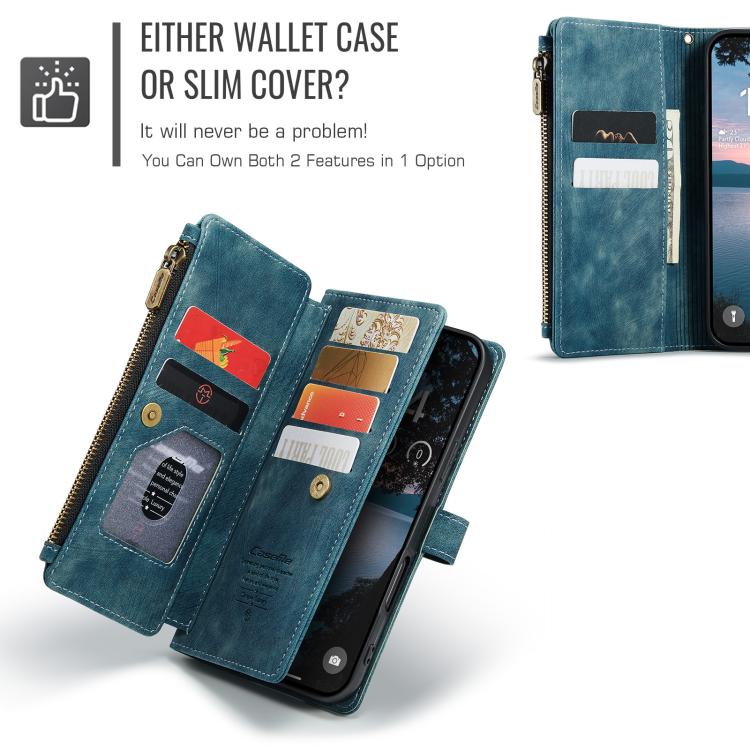 For iPhone 17 Pro CaseMe C30 Card Slots Zipper Wallet Leather Phone Case(Blue) - iPhone 17 Pro Cases by CaseMe | Online Shopping UK | buy2fix